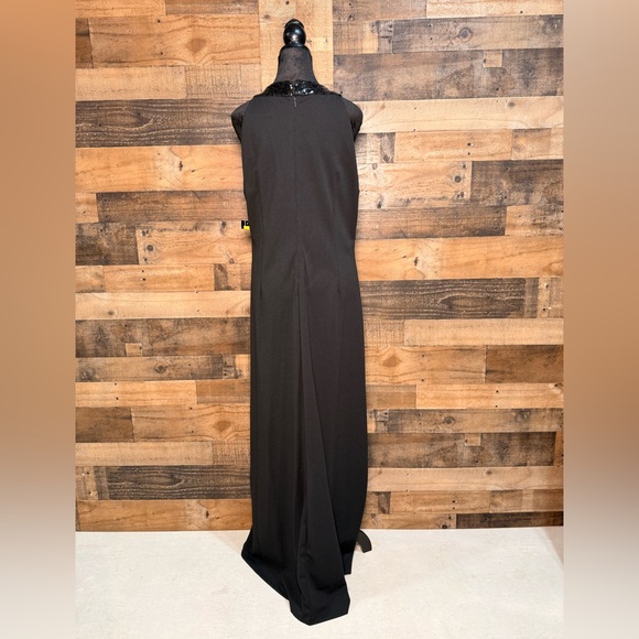NEW NWT SLNY Women's Black Cocktail Dress Ruffled Floor Length Size 14 - Picture 4 of 5